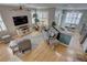 Cozy living area with hardwood floors, modern furniture, and a view of the eat-in kitchen at 580 Shoreham Ne Ct, St Petersburg, FL 33716