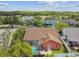 Aerial view of a home's backyard featuring a screened-in pool and patio area at 8601 Chadwick Dr, Tampa, FL 33635