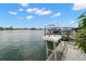 Waterfront property featuring a dock with a boat lift and cleaning station at 9201 Captiva Cir, St Pete Beach, FL 33706