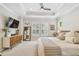 Spacious main bedroom featuring tray ceilings, neutral color palettes, shuttered windows, and natural light at 925 Monticello N Blvd, St Petersburg, FL 33703