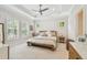Spacious main bedroom featuring tray ceilings, neutral color palettes, shuttered windows, and natural light at 925 Monticello N Blvd, St Petersburg, FL 33703
