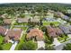 Panoramic aerial shot of the house showcasing its location in a neighborhood with manicured lawns and mature trees at 111 Falling Water Dr, Brandon, FL 33511