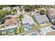 Aerial view of a home with a screened-in pool and fenced yard in a neighborhood of well-maintained homes at 11222 Clayridge Dr, Tampa, FL 33635