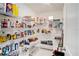 A walk-in pantry features extensive shelving with well-organized food items, providing ample storage space at 146 Rain Berry Ave, Ruskin, FL 33570