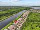 Aerial view of a condo community set along a scenic river, highlighting lush greenery and convenient waterfront access at 1622 Lago Vista Blvd, Palm Harbor, FL 34685