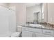 Bathroom featuring granite countertop, undermount sink, white cabinets, and a separate tiled shower at 33700 Hamilton Hill Ln, Wesley Chapel, FL 33545