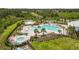 Aerial view of a community pool, jacuzzi, palm trees and lounge seating at 33700 Hamilton Hill Ln, Wesley Chapel, FL 33545