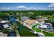 Aerial view of a property with a beautiful in-ground pool and waterway access at 3691 Center Cir, Largo, FL 33774
