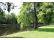 Picturesque pond view with lush green trees, offering a peaceful natural setting for relaxation and recreation at 4049 Wellington Pkwy, Palm Harbor, FL 34685