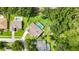 Overhead view of a property with a pool, bordered by trees and greenery, showcasing backyard layout at 414 Summit Chase Dr, Valrico, FL 33594