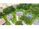 Aerial view of a home with a backyard pool, surrounded by mature trees and lush landscaping at 414 Summit Chase Dr, Valrico, FL 33594