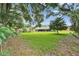 Beautiful backyard featuring lush green grass, mature trees, and screened-in pool at 414 Summit Chase Dr, Valrico, FL 33594