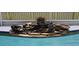A rock waterfall feature is built into this pool and it includes turtle and frog statues at 4500 Onorio St, New Port Richey, FL 34653