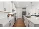Modern white kitchen with white countertops, stainless steel appliances and an island with wood floor at 6123 Golden Nettle Dr, Apollo Beach, FL 33572