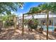 Relaxing view of the pool with decorative hanging plants for shade at 613 Sportsman Park Dr, Seffner, FL 33584