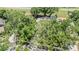 Birds eye view of a backyard and property covered in trees with a house and pool visible at 660 Channing Dr, Palm Harbor, FL 34684