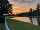 Tranquil pond view with lush greenery at sunset at 9348 Deer Creek Dr, Tampa, FL 33647