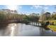 Scenic view of a wooden bridge over a pond surrounded by trees and greenery at 12009 Wandsworth Dr, Tampa, FL 33626