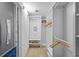 Walk-in closet with carpeted flooring, white shelving units, metal rods, and wooden hangers at 12009 Wandsworth Dr, Tampa, FL 33626