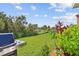 Spacious backyard with green lawn and lush plants, complete with an outdoor grill for outdoor enjoyment at 12716 Evington Point Dr, Riverview, FL 33579