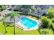 Pool area is surrounded by lush landscaping, palm trees and green grass at 14116 Trouville Dr, Tampa, FL 33624