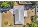 Overhead aerial view of the property showing its roof, backyard, and proximity to trees at 1732 63Rd N Ave, St Petersburg, FL 33702