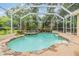 Backyard pool with spa, waterfall, stone border, and tropical landscaping inside a screened enclosure at 2354 Messenger Cir, Safety Harbor, FL 34695