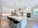 Bright kitchen featuring a large island, pendant lighting, and stainless-steel appliances at 2890 Alexandria Marie Ln, Lutz, FL 33559