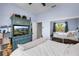 Bright bedroom with storage and a mirrored closet reflecting the bed and window view at 4464 Neptune Dr, Hernando Beach, FL 34607