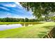 A serene backyard featuring a lush lawn leading to a peaceful pond surrounded by trees at 6628 Summer Haven Dr, Riverview, FL 33578