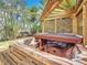 Close-up of a backyard hot tub with a wooden pergola, ideal for relaxation and outdoor entertaining at 7125 S Shore S Dr, St Petersburg, FL 33707