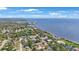 An aerial view features waterfront homes and mature trees lining the streets with water access at 965 S Florida Ave, Tarpon Springs, FL 34689