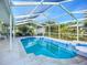 Enclosed pool with attached spa, surrounded by lush landscaping and a screened enclosure, providing a private oasis at 9929 Bay Dr, Gibsonton, FL 33534