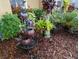 Lush landscaping surrounding a charming water fountain feature in the front yard at 10532 Cory Lake Dr, Tampa, FL 33647