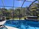 A screened-in pool area with an outdoor kitchen and lush tropical landscaping at 10532 Cory Lake Dr, Tampa, FL 33647