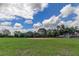 Community baseball field surrounded by lush green grass and mature trees under a clear blue sky with fluffy clouds at 11641 Branch Mooring Dr, Tampa, FL 33635