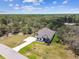 Aerial view of home with long driveway surrounded by mature landscaping at 13334 Oldenburg Dr, Hudson, FL 34667