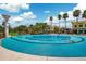 The splash pad water feature is the centerpiece of the town center with palm trees and shops in the background at 16137 Churchview Dr, Lithia, FL 33547