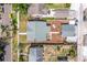 A bird's-eye view displays a landscaped backyard with lush garden, hardscape patio, and a detached garage at 2723 8Th N Ave, St Petersburg, FL 33713
