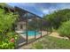 Relax and unwind by the screened-in pool, offering a private oasis with lush landscaping and serene atmosphere at 313 Oak Crest Dr, Safety Harbor, FL 34695