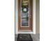 Elegant front door with glass accents and decorative wreath at 4239 Woodland Retreat Blvd, New Port Richey, FL 34655