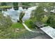 Aerial shot of lakefront access including a boat dock and lakeside patio at 12929 Sugar Creek Blvd, Hudson, FL 34669