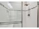 Close-up of a beautifully tiled glass door shower at 13311 Dorado Shores Ave, Riverview, FL 33579