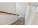 View from the top of the carpeted stairs with white trim and natural wood handrail at 13311 Dorado Shores Ave, Riverview, FL 33579