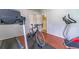 This exercise room features a bicycle and two treadmills over hardwood floors at 18504 Country Crest Pl, Tampa, FL 33647