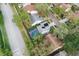 A high aerial shot highlights the layout of the homes in a quiet neighborhood with mature trees at 2318 Kenwick Dr, Valrico, FL 33596