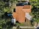 View of the home's backyard with hardscape details and the surrounding tree-lined neighborhood at 3041 Oak View Dr, Palm Harbor, FL 34684