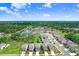 Aerial view of a home next to a serene pond in a desirable residential neighborhood at 36312 Garden Wall Way, Zephyrhills, FL 33541