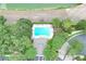 Aerial view showcases a sparkling community pool with lounge chairs, surrounded by mature trees at 4910 Chatham Gate Dr # Dr, Riverview, FL 33578
