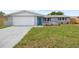 Charming single-story home with a well-maintained lawn and a striking turquoise front door at 6804 Tierra Verde St, Port Richey, FL 34668